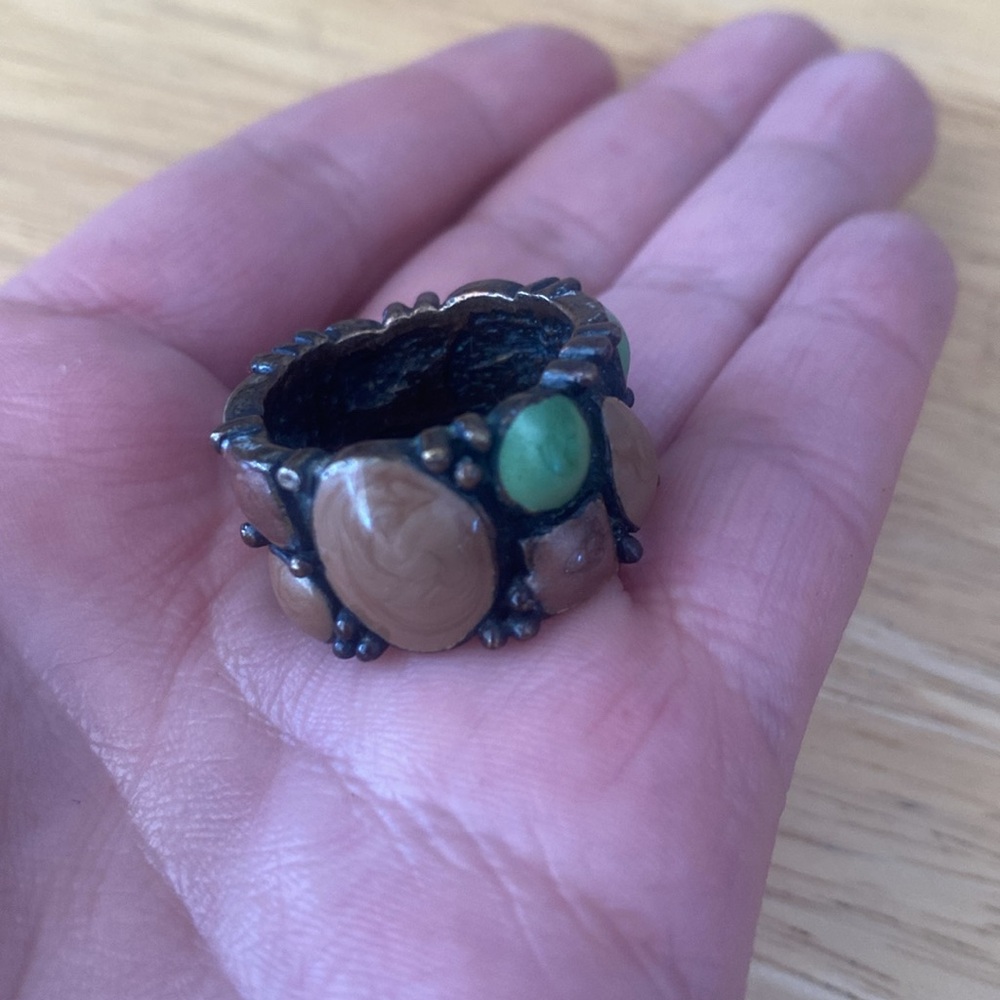Vintage Navajo calcite and agate Ring - Picture 6 of 6